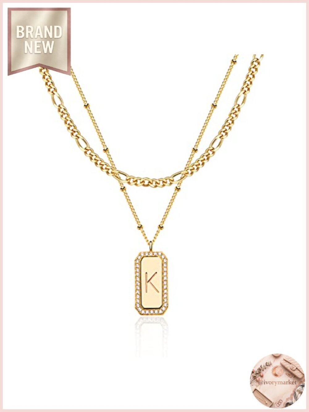 14K Gold Plated Initial Necklace for Women Layered Figaro Chain Choker Set